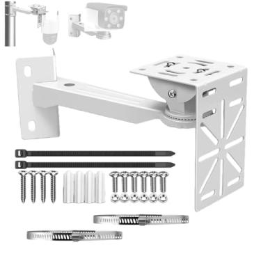Imagem de Kit de montagem de câmera de segurança de alumínio com adaptador L de aço - suporte de polo/parede resistente, 2 tiras de aço inoxidável, compatível com câmeras Dome/IP/PTZ, interno/externo para