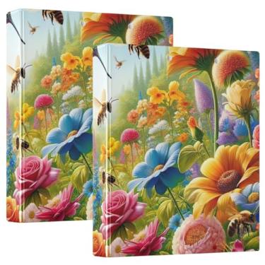 Imagem de Pasta redonda para prancheta de flores e pássaros com 3 anéis, organizador de fichário de 2,5 cm para tamanho carta (21,6 cm x 28 cm), pacote com 2