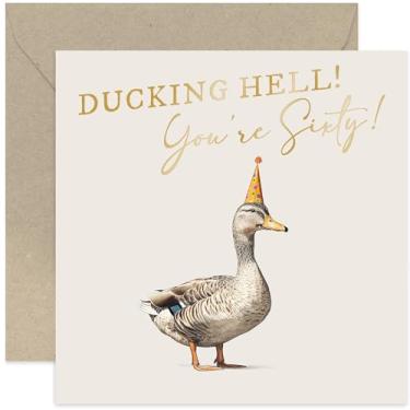 Imagem de Cartões masculinos engraçados de aniversário de 60 anos para homens - Idade 60 anos - Cartão de aniversário de piada rude para ele ela - Cartões femininos de sexagésimo aniversário - Ducking Hell -