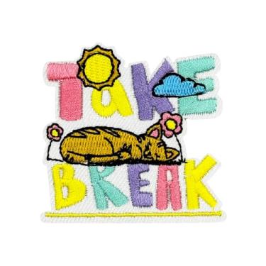 Imagem de Patch de saúde mental fofo remendo de passar a ferro/costurar em apliques bordados, faça uma pausa, fofo, kawaii, acessórios de artesanato para roupas, mochilas, jaquetas, chapéu (pausa)