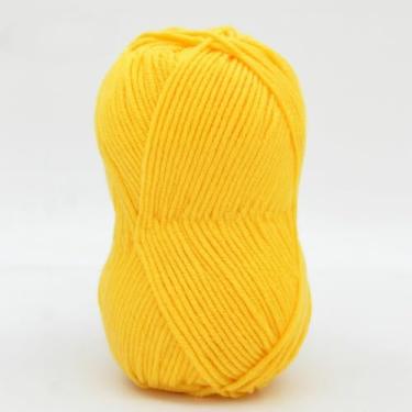 Imagem de Fio de algodão de leite de 4 camadas para crochê – fio de tricô macio para amigurumi, chinelos, cobertores e projetos de artesanato DIY (09 amarelo ovo)