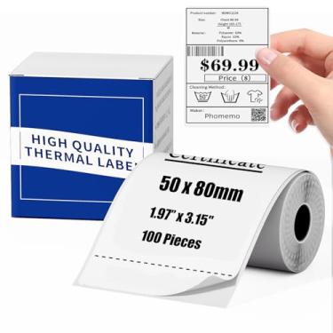 Imagem de Etiquetas M110 [100 peças] - Pacote de adesivos de 50 x 80 mm compatível com fita adesiva forte M110/M120/M100/M200/M220, branca
