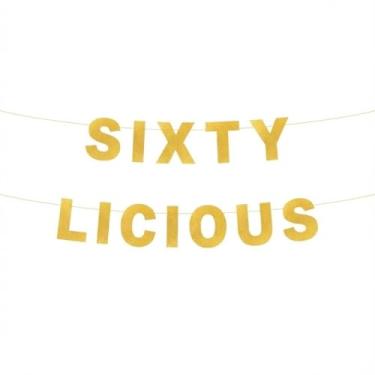 Imagem de Kainds Faixa de aniversário de 60 anos, letras grandes impressionantes de 19,6 cm, faixa alegre de celebração do 60º aniversário para reuniões de família, letras antiderrapantes douradas e glitter que