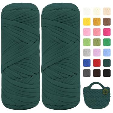 Imagem de Maxee Pacote com 2 fios de camiseta premium (200 g/75 m cada), linha de fita macia para crochê e tricô - cor intensa e fácil de cuidar