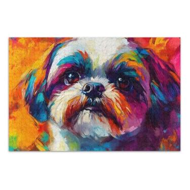 Imagem de Quebra-cabeça de pintura de cachorro Pug colorido, 500 peças, adultos, animal, arte colorida, personalizada, quebra-cabeça exclusivo, presentes de festa de elefante branco, 51 x 35 cm