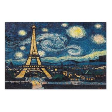 Imagem de Quebra-cabeça Paris toalha Eiffel noite estrelada, quebra-cabeças para adultos, 500 peças, com letras nas costas, quebra-cabeças para adultos