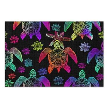 Imagem de Tartarugas marinhas arco-íris, lótus preto, adultos, 1000 peças, presentes tecnológicos, quebra-cabeça de cena de inverno, pintura de belas artes, 75 x 40 cm