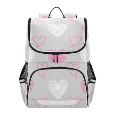 Imagem de Joisal Kids Girls' Backpack Lightweight Back to School Bags Cute Book Bag Daycare Elementary Boys Backpacks Cool Hearts Soft Pink White Gray Capacity 18L