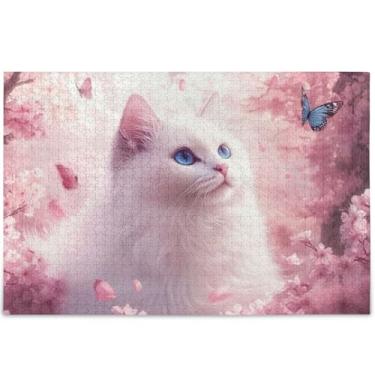 Imagem de Ragdoll Quebra-cabeça de gato flor de cerejeira rosa personalizado para adultos 1000 peças engraçados presentes divertido mordaça presente quebra-cabeça arte animal, 75 cm x 50 cm