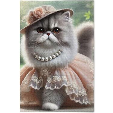 Imagem de Quebra-cabeça engraçado gatinho adorável gato adulto 500 peças decoração de casa arte natureza quebra-cabeças personalizado engraçado, 52 cm x 37,8 cm