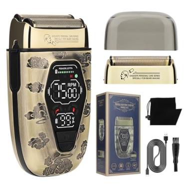 Imagem de Yinhing Elétrica Navalha Barbeador de Cabeça Careca Display Digital de Três Velocidades Corpo de Metal LCD Indicador de Energia Cabeças Substituíveis de Malha Dupla para Homens Casa