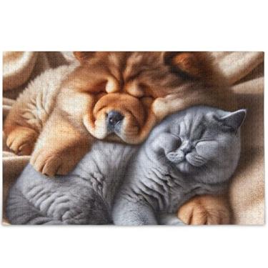 Imagem de Quebra-cabeça de gato fofo para cães Chow Chow Chow 1000 quebra-cabeças para adultos decoração de arte arte divertida quebra-cabeça presentes técnicos de jogos, 75 x 50 cm