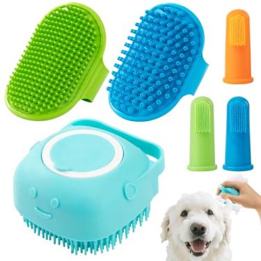 Imagem de ondware Conjunto de 6 escovas de banho para cães, esfregão para cães de pelo curto e longo, escova de xampu para cair, tomar banho, massagem e cuidados pessoais