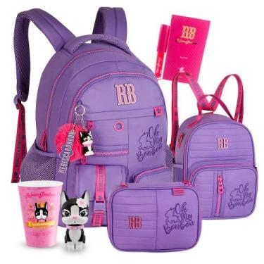 Imagem de Kit Mochila Rebecca Bonbon Escolar Lancheira Estojo Box, RB26339 Lilás