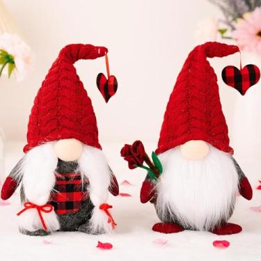 Imagem de Benwanfee Pacote com 2 gnomos de pelúcia feitos à mão para decoração de bandeja em camadas, presentes de dia dos namorados, para decoração de mesa de lareira e manto de casa