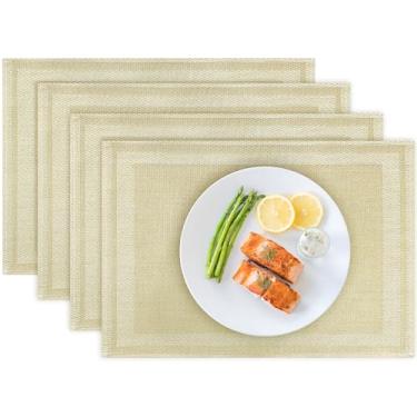 Imagem de Jogo americano conjunto de 4 tapetes de vinil/plástico para mesa de cozinha interna/externa, 30 x 45 cm, tapetes de mesa de jantar laváveis (ouro champanhe, 4)