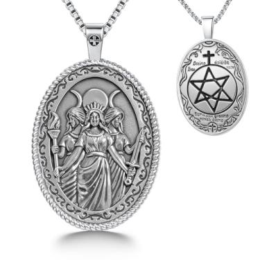 Imagem de OigvcoTe Colar São Miguel/São Cristóvão/Virgem Maria Padroeira, medalhão oval de cobre banhado a ouro com versículos da Bíblia, joia de amuleto de proteção religiosa para homens e mulheres, One Size