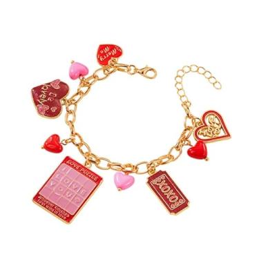Imagem de MMIUAEG Linda pulseira feminina com pingente de coração para dia dos namorados, rosa, aço inoxidável, ajustável, compromisso, noivado, dia dos namorados, aniversário, Natal, joias, presentes de festa