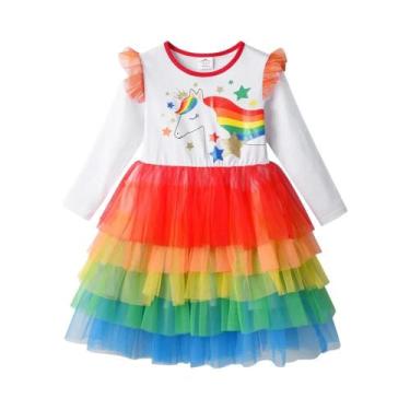 Imagem de Vestido Tutu De Princesa Unicórnio Arco-Íris Para Meninas, Fantasia El