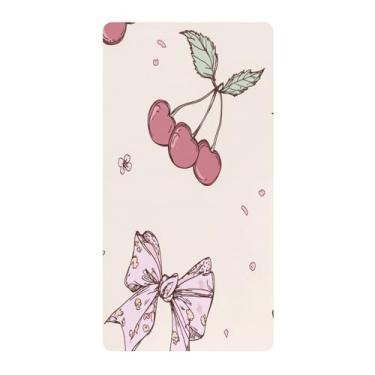 Imagem de Blueangle Lençol de berço padrão para berço infantil - Lençóis de algodão macio respirável com cereja e laço (387)