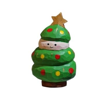 Imagem de Conjunto de enfeites de Natal de madeira esculpida à mão, decorações de férias nórdicas, boneco de neve, Papai Noel, árvore e maçã vermelha, decoração de mesa de madeira rústica, leve e durável (nº 13