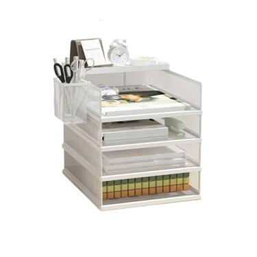 Imagem de Escritório Organizador de papel A4 para escritório em malha metal, arquivo documentos, brochura, bandeja preenchimento, prateleira transporte Organizador de mesa(Branco)