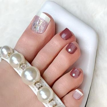 Imagem de GelMala Tiras de unhas de gel semicuradas com glitter francês, tiras de unha francesas, fáceis de aplicar e remover envoltórios de unhas de pedicure em gel semicurado para dedos dos pés, fácil para