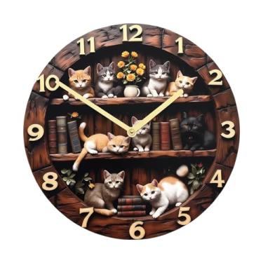 Imagem de Bothyi Relógio de parede com estampa de gato, silencioso, criativo e de fácil leitura, perfeito para decorar restaurantes, casas, cozinhas e quartos, Sx3 20cm