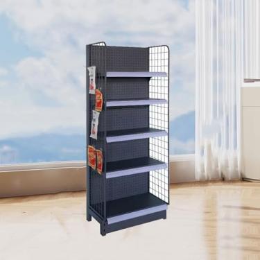 Imagem de Prateleira de exibição de gôndola de varejo - Prateleiras de supermercado pretas versáteis para supermercados e lojas de conveniência, design de grade, 122 x 36 x 135 cm, ideal para organização