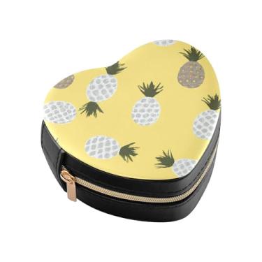 Imagem de Burbuja Caixa de joias em formato de coração amarelo claro mini estojo de joias de viagem para mulheres e meninas, estojo portátil organizador de armazenamento para brincos, anéis, colares e pulseiras