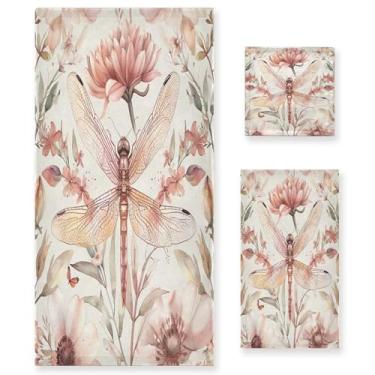 Imagem de xigua Conjunto de toalhas de banheiro vintage libélulas absorventes macias 3 peças toalha de banho toalha de mão toalhas decorativas para banheiro, academia, hotel, praia, piscina