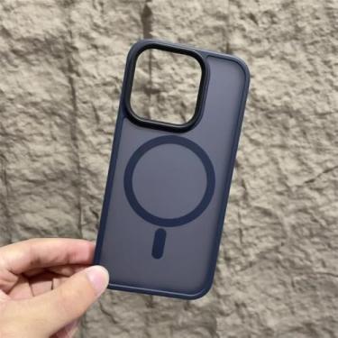 Imagem de Capa magnética fosca para iPhone 17 Air 16 15 14 12 11 13 Pro Max com carregamento sem fio, capa translúcida, azul escuro, para iPhone 14