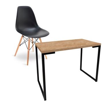 Imagem de Kit Mesa Para Computador Escrivaninha Porto Natural 90 cm e Cadeira Eiffel Charles Eames Preto - D'Rossi