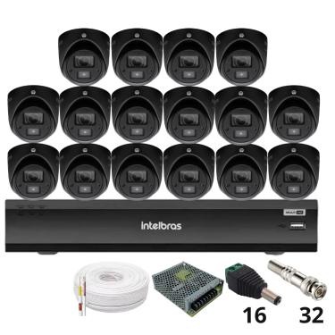 Imagem de Kit 16 Câmeras Intelbras 3220d Mini Black Com Áudio Dvr Intelbras Imhdx 3132 Inteligência Artificial Sem Hd