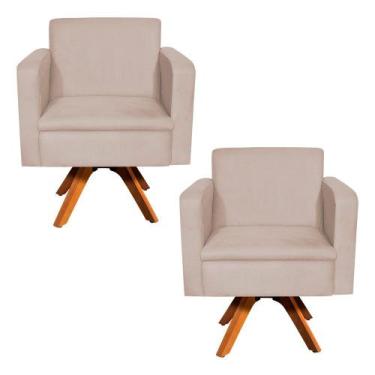 Imagem de Kit 02 Poltronas Giratória Emília Suede Base Madeira MM30 D'Rossi - DR