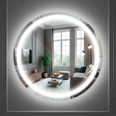 Imagem de Espelho Redondo Com Led 3 Tons Cores Touch Lapidado Jateado espelho gr