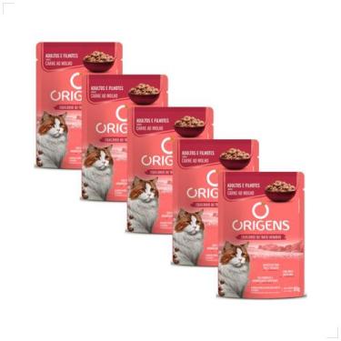 Imagem de Kit 5 Ração Sachê Origens Gatos Adulto Filhote Castrado 85g, Carne/ Ad