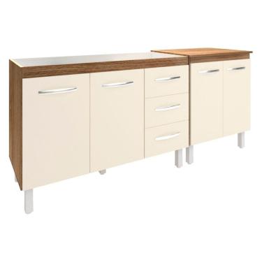 Imagem de Armário Cozinha Gabinete Pia De 120 Cm Bruna E Balcão Jane Para Forno Elétrico Ou Microondas Savana Off White