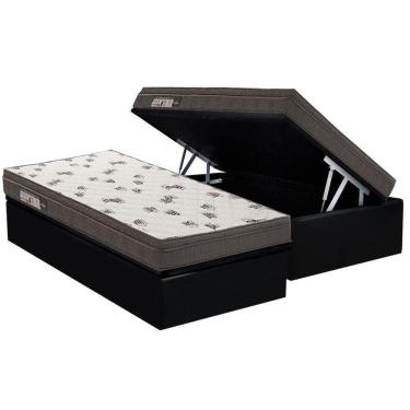 Imagem de Cama Box Baú Solteiro: Colchão Espuma D45 Ortobom Light Saúde Ortopillow + Base Crc Courano Black(88x188)