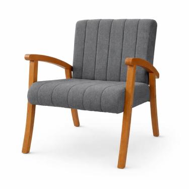 Imagem de Kit 2 Poltronas Haley Decorativa Linho Sala Estar Área Gourmet Varanda Madeira Maciça