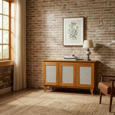 Imagem de Buffet Aparador Tela 3 Portas Madeira Deltan Castanho