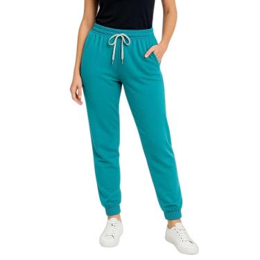 Imagem de Calça de Moletom Feminina Jogger Básica Azul Turquesa Forrado Felpudo Flanelado com Bolso-Feminino
