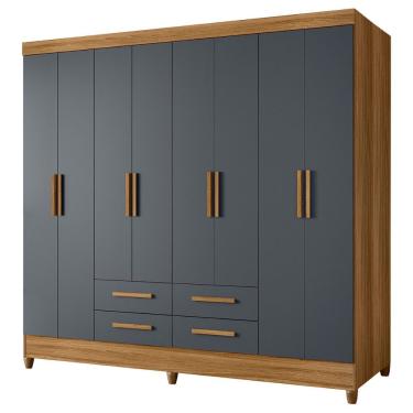 Imagem de Guarda Roupa Casal Montana 8 Portas Bater 4 Gavetas MDP Madeirado - Cinza Moval