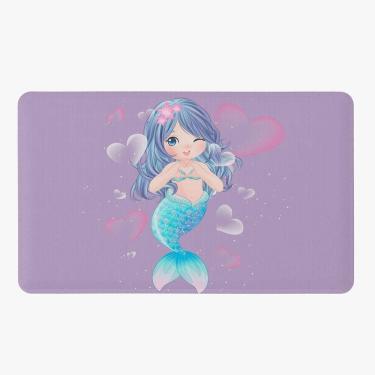 Imagem de Tapete Para Quarto Infantil Estampado Sereia 60cm X 40cm - Base Antiderrapante