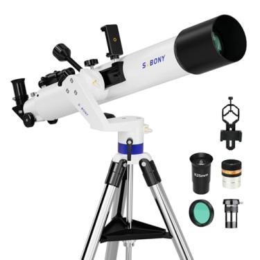 Imagem de SVBONY Telescópio SV520 para adultos de alta potência, abertura de 90 mm, comprimento focal de 800 mm, refrator com suporte AZ, kit de telescópio para iniciantes com ocular PL10, K25, lente
