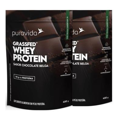 Imagem de Kit 2 Whey Protein Concentrado Chocolate Belga 450g PuraVida-Unissex