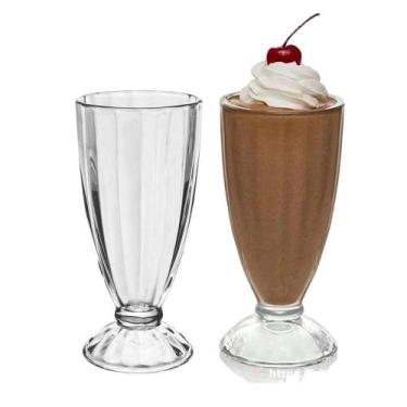 Imagem de Jogo 2 Copo De Milk Shake Taça De Vidro Transparente Sorveteria 380ml 