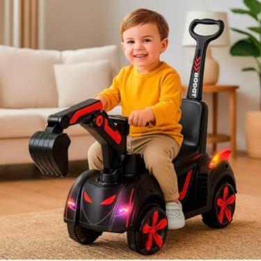 Imagem de Retroescavadeira Elétrica Infantil Trator de Brinquedo para Criança Pr