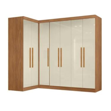 Imagem de Quarto Modulado de Canto Madrid com 7 Portas Maxel, Madeirado/Off Whit
