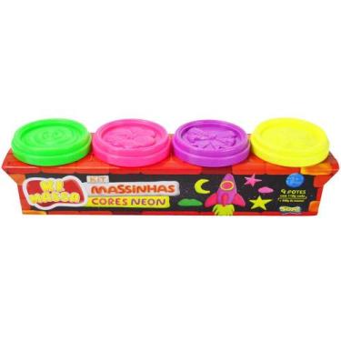 Imagem de Ki massa kit com 4 potes de massinha com 110g sunny, Cores neon, UN